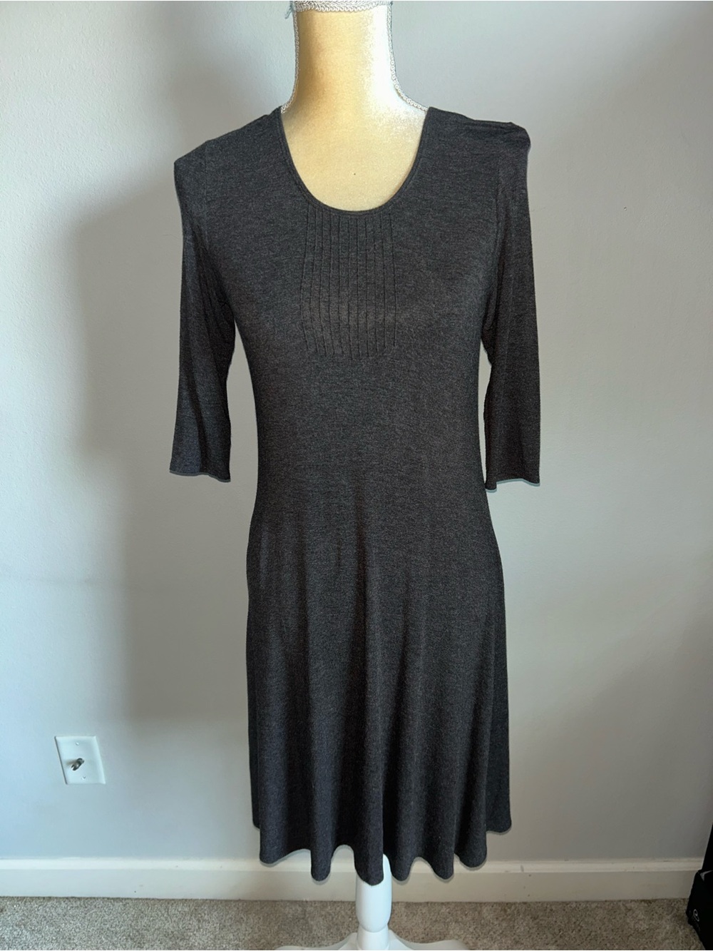 NEW Eileen Fisher Petite Classic Heather Brown Scoop-Neck Dress - Women's Sz SP